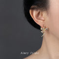 Gold Clear Crystal Flower Stem Stud Earrings Leaf Accents view 2