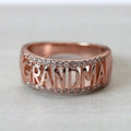 Silver Rose Gold Grandma Letter Band Pave Finger Ring view 2