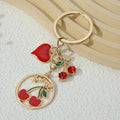 Gold Cherry Heart Rhinestone Multi Charm Keychain Pendant view 2
