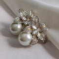 Two Tone Lily Flower Pearl Drop Stud Earrings White Gold view 2