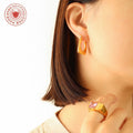 Ribbed U-Shape Hoop Earrings Gold or Steel Latch Back view 3