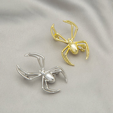 Gold and Silver Sculpted Spider Statement Novelty Brooch Pins