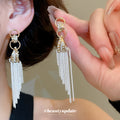 Black Chain Tassel Drop Earrings with Crystal Accents view 3