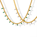 Herringbone Chain Baguette Zircon Drop Necklace Gold Steel view 5
