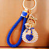 Royal-Blue Braided-Pearl-Heart-Pouch