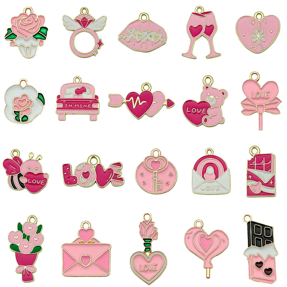 Enamel Zinc Alloy Heart Enamel Charm Pendants