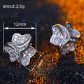 Silver Tone Crystal Clover Stud Earrings with Layered Petals view 4