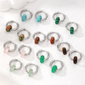Silver Tone Irregular Donut Stone Bead Hoop Earrings in Eight Colors view 1