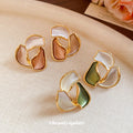 Color Block Sculpted Stud Earrings in Green and Brown view 4