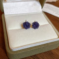 Dark Purple Rose Flower Stud Earrings Statement Pair view 6
