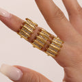 Gold Open Cuff Multi-Bar Zircon Statement Ring Size 7 view 2