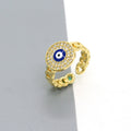 Gold Tone Crystal Halo Round Evil Eye Chain Band Rings in Five Colors view 3