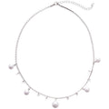 Silver Scalloped Chain Pearl Drop Necklace Clear Crystal Dangles view 5
