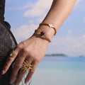 Gold Bead Stretch Bracelets Purple Agate Or Shell Cross view 4