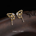 Gold Openwork Butterfly Drop Earrings Clear Crystal Dangles view 4