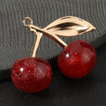 Glitter Resin Cherry Charm Pendant Gold-Tone Leaf Two Colors view 3