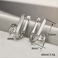 Silver Tone Folded Bar Crystal Stud Earrings with Polished Metal Finish view 4