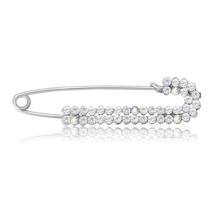 Crystal Safety Pin Brooch In Gold And Silver Tones