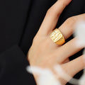 Gold Steel Open Signet Ring Textured Organic Face Size 7 view 4