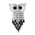 Crystal Owl Brooch with Beaded Fringe in Gold or Silver Tone view 1