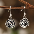 Antique Silver Rose Flower Drop Earrings Fishhook Pair Metal view 5