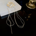 Silver Tone Sculpted Orchid Long Chain Statement Earring view 6