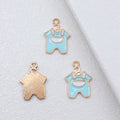 Gold Tone Enamel Overalls Charms in Blue and Pink Colors view 4