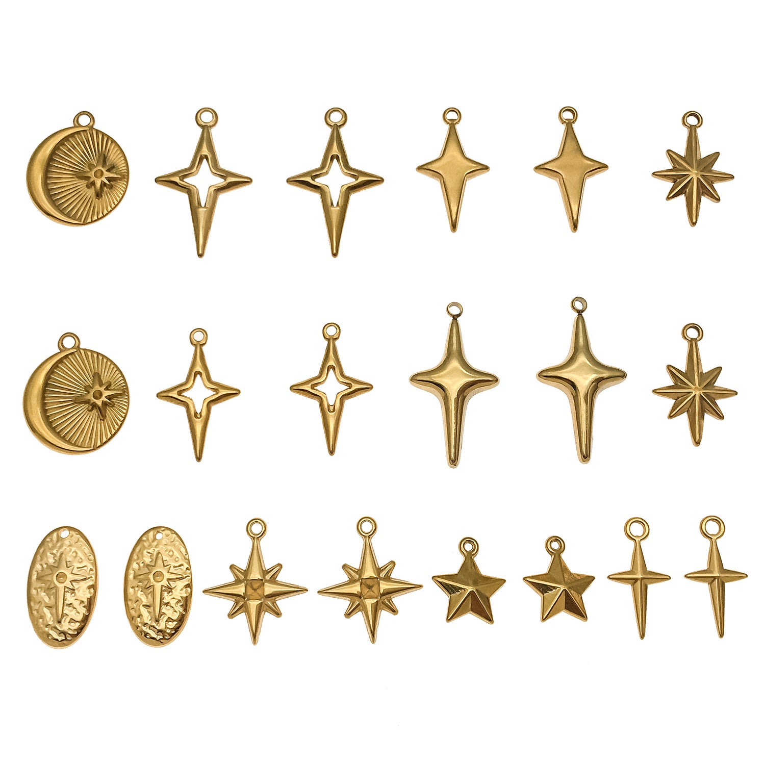 Stainless Steel Hollow Cross Four Point Star Charm Pendant for DIY Necklace Bracelet