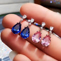 Pink Royal Blue Pear Drop Earrings Clear Accents Silver view 3