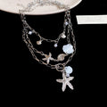 Layered Shell Starfish Pearl Paperclip Chain Necklace Three Piece view 7