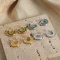 C Shape Crystal Pave Thick Stud Earrings Gold Steel view 2