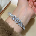 Silver Pearl Crystal Flower Bracelet Matching Pearl Necklace view 4