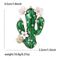 Gold Tone Green Enamel Cactus Brooch Flower Rhinestone Pin view 5