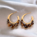 Brown Beaded Hoop Earrings With Gold Tone Crescent Frames view 3