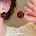Glossy Red and Black Marbled Circular Stud Earrings view 4