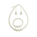 White Pearl Look Necklace Bracelet and Earring Jewelry Set view 5