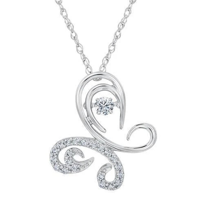 Silver Tone Butterfly Swirl Pendant Necklace Polished Jewelry