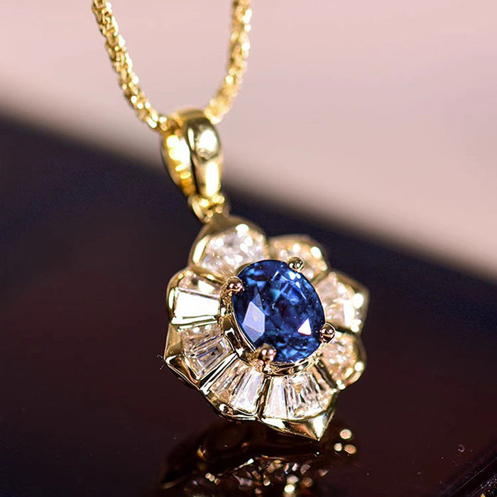 Floral Halo Pendant Necklace In Blue And Red Stone Options