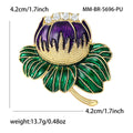 Green Leaf Lotus Brooch with Blue or Purple Enamel Bloom view 4
