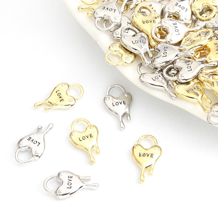 LOVE Dripping Heart Lock Pendant Charms in Two Finishes