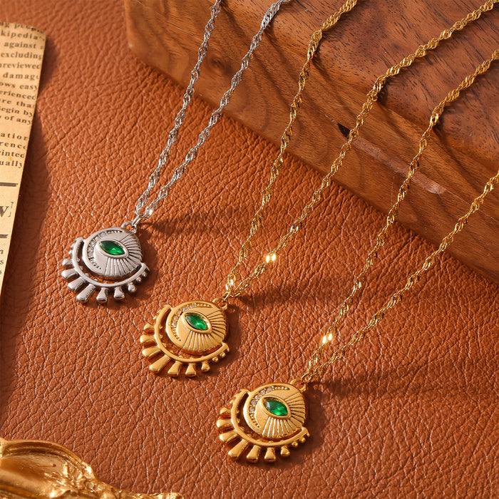 Titanium Steel Sun Eye Zircon Pendant Necklace 4 Options