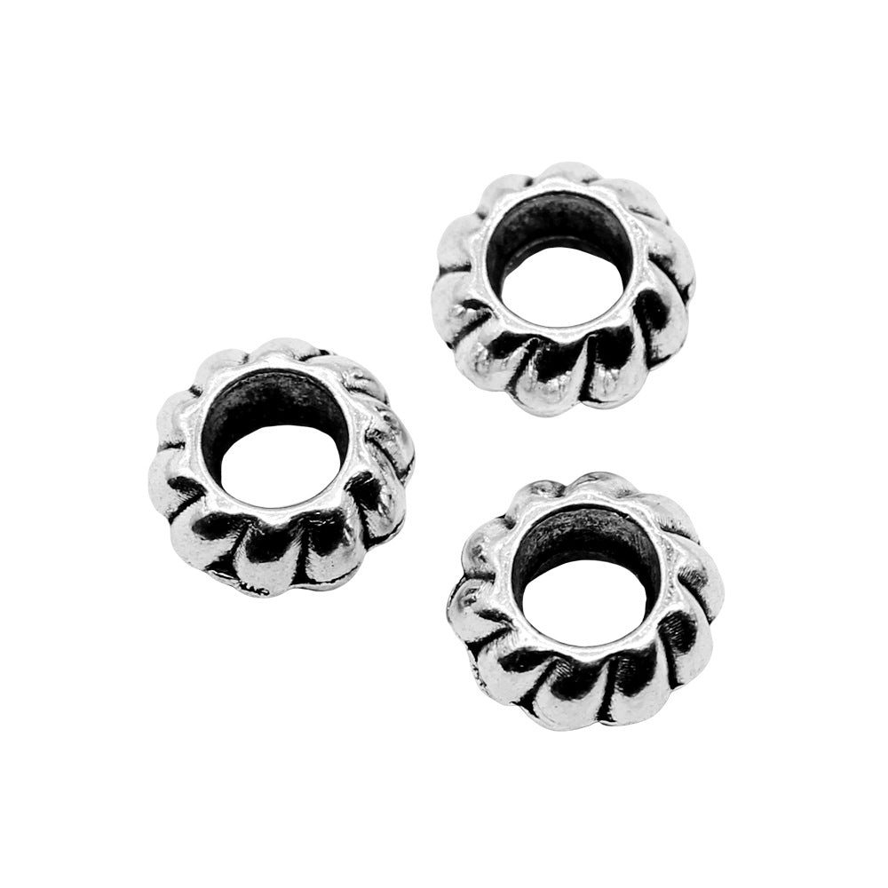 10x10x5mm 1.7g Antique Silver Zinc Alloy Ribbed Round Large Hole Spacer Beads for Bracelet Jewelry Making