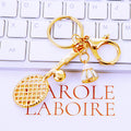 Jeweled Badminton Racket Keychain with Pearl and Bell Dangles view 2