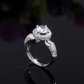 Round White Stone Ring with Raised Basket and Textured Band view 4