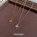 Organic Wavy Frame Square Clear Stone Pendant Necklace Two Tones view 4