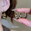 Leopard Cube Wood Bead Necklace Brown Hoop Earrings Set view 2