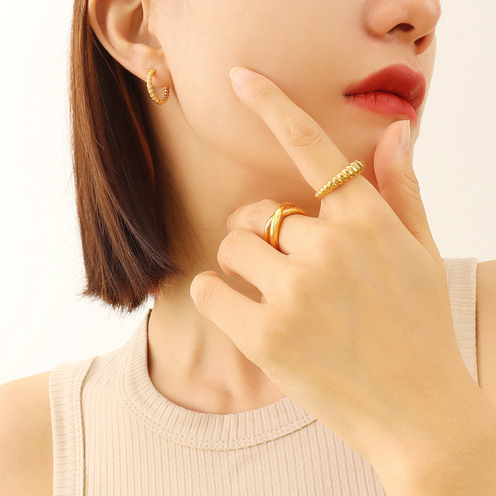 Textured Faceted Round Hoop Earrings Gold Steel Finish