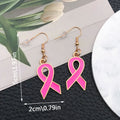 Pink Awareness Ribbon Dangle Hook Earring Pair with Metal Hooks view 1