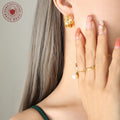 Zircon-Set Thick C-Hoop Stud Earrings Gold or Steel view 3