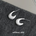 Silver Thick Teardrop Crescent Stud Earrings Matching Pair Style view 1